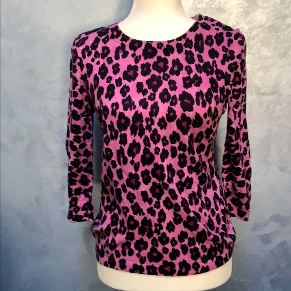 Ann Taylor Purple Leopard Crew Neck Cardigan